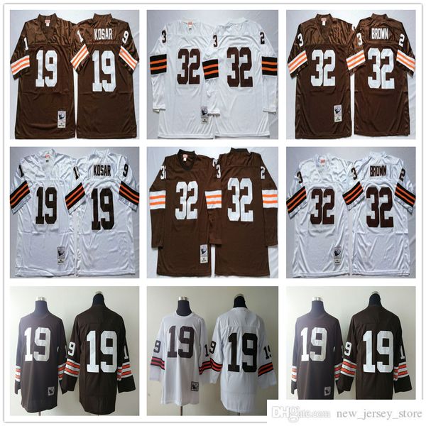 

ncaa vintage mitchell and ness football 32 jim brown jerseys retro stitch 19 bernie kosar jersey college brown white, Black;red
