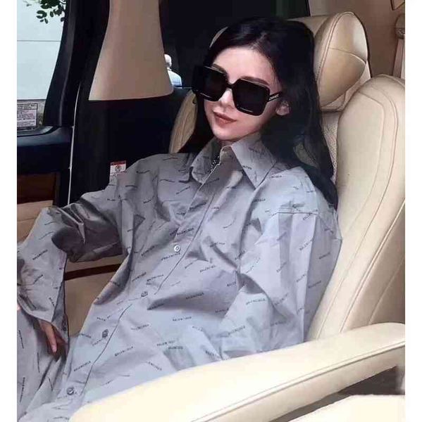 

women's blouses shirts b spring alphabet over print lapel button up shirt neutral style versatile loose f14l, White