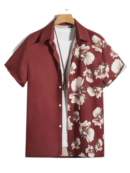 

men floral print shirt without tee x1es#, White;black
