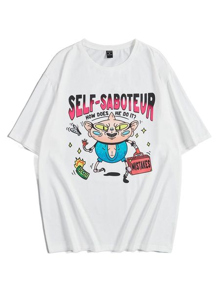 

x moldazor men cartoon & slogan graphic tee u2ri#, White;black