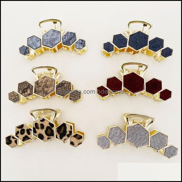 

hair clips barrettes jewelry fashion pu leather leopard alloy claws women striped hairgrips headdress wholesale drop delivery 2021 ir2sr, Golden;silver
