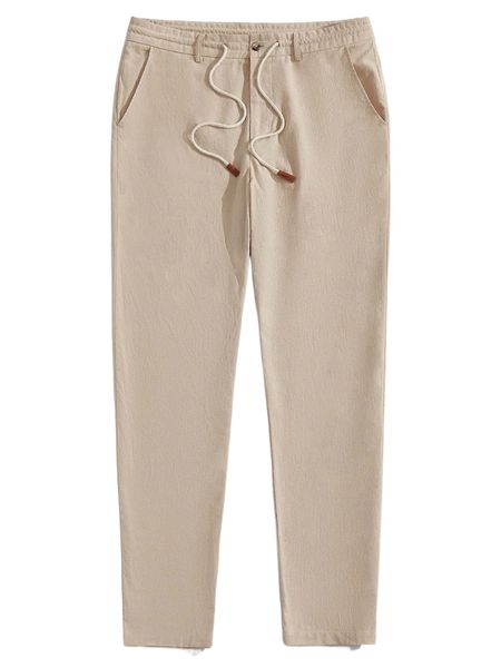 

men drawstring waist tapered pants 43kd#, Black