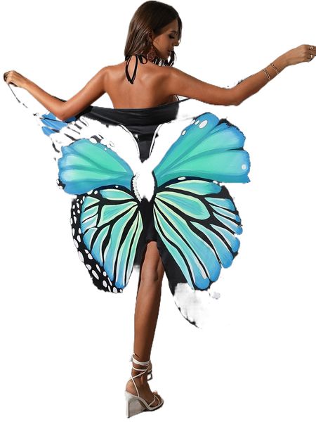 

butterfly print wrap cover up b53a#, White;black