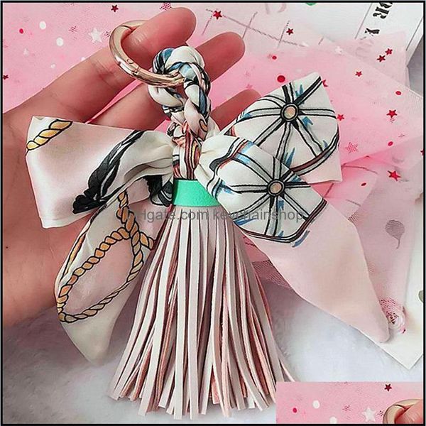 

keychains fashion accessories scarves key holder ribbon bowknot exquisite pu leather tassels women bag charm pendant1313u, Silver