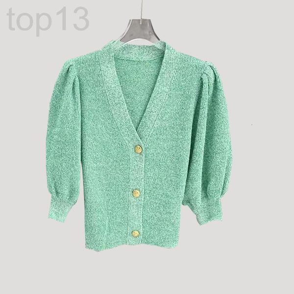 

women's sweaters designer mo family bubble sleeve v-neck short women's sweater cardigan thin mixed color floral yarn t-shirt, White;black