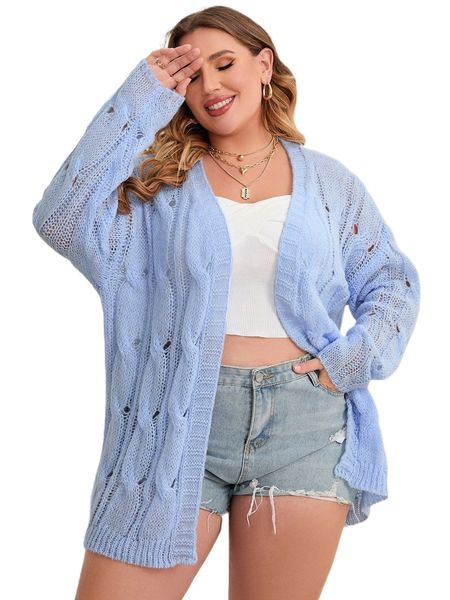 

plus drop shoulder cable knit cardigan b1nk#, Black