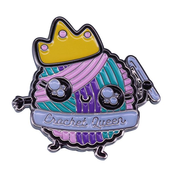 

crochet lapel pin yarn crochet brooch badge enamel pin, Blue