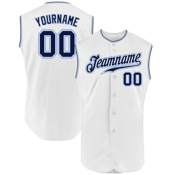 

custom white navy-light blue authentic sleeveless baseball jersey, Blue;black