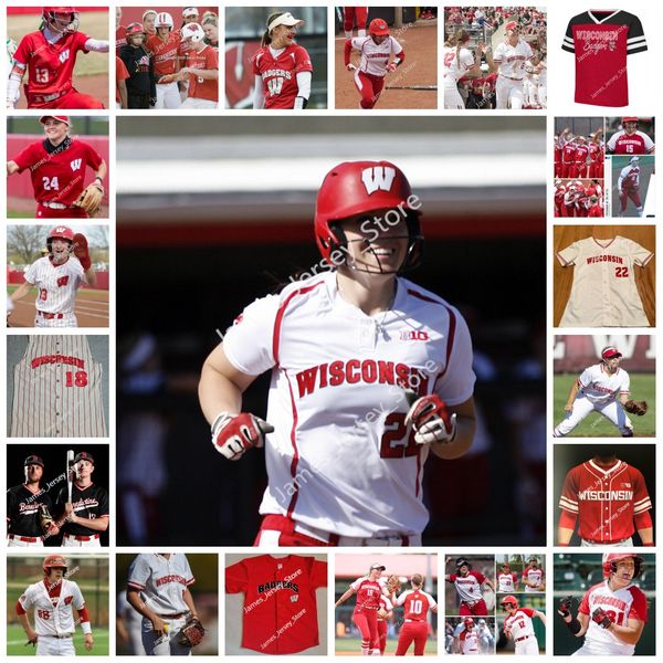 

custom wisconsin badgers softball baseball stitched jersey 55 eden dempsey 12 gabi carra 14 haley hestekin 18 sylvia flairty 1 tessa magnani, Black