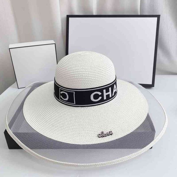 

ball caps granny hepburn style french mesh splicing large brim straw hat summer sun protection hat beach 7e4v, Blue;gray
