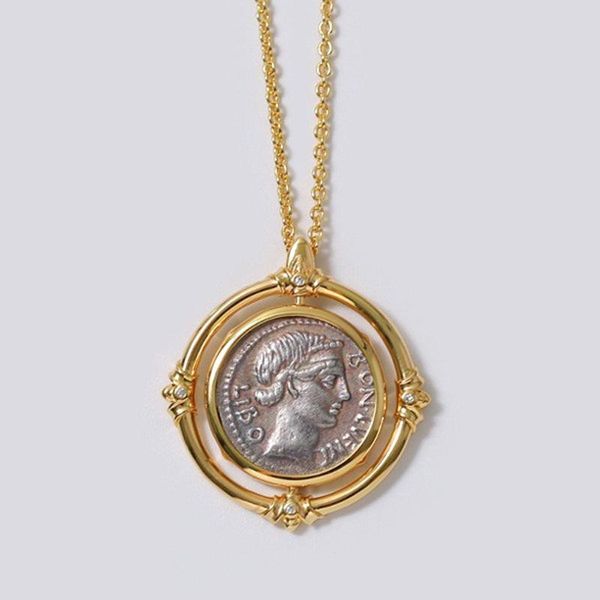 Collana con moneta romana antica intagliata solida dei monili di modo delle collane del pendente che placca il regalo del boutique dell'oro 18K Commercio all'ingrosso