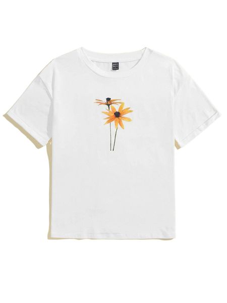 

x abhivyakta floral print drop shoulder tee b9wz#, White