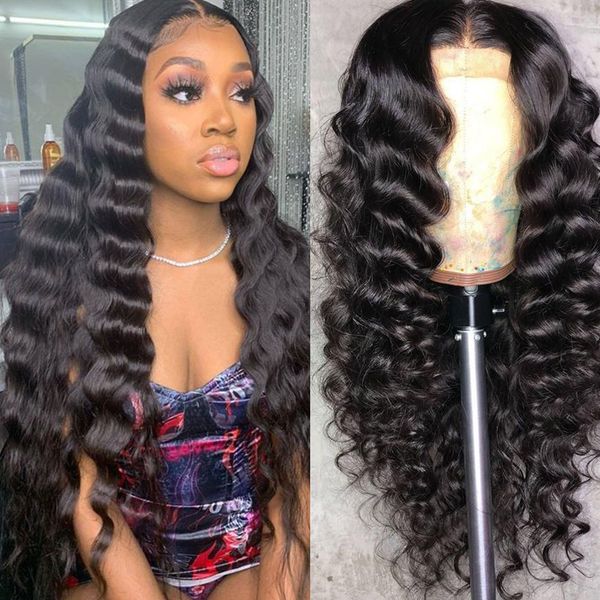 

lx brand frontal wig human hair transparent lace wigs brazilian hair wigs loose deep wave wig 4x4 5x5 13x6 30 inch lace front wigfactory di, Black