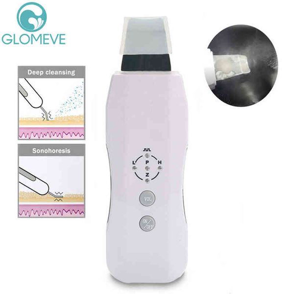 

ultrasonic ion therapy face skin scrubber facial cleaner cleansing spatula peeling vibration blackhead removal exfoliating tools 220528