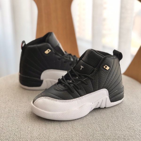 

kids 12 12s play offs 151186-006 basketball shoes girls boys white black sneakers us size 9c-3y eur size 26-35