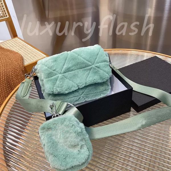 

2021 latest plush crossbody bags 2pcs autumn winter ladies messenger bag designers lamb wool luxurys fashion all-match cute shoulder purse