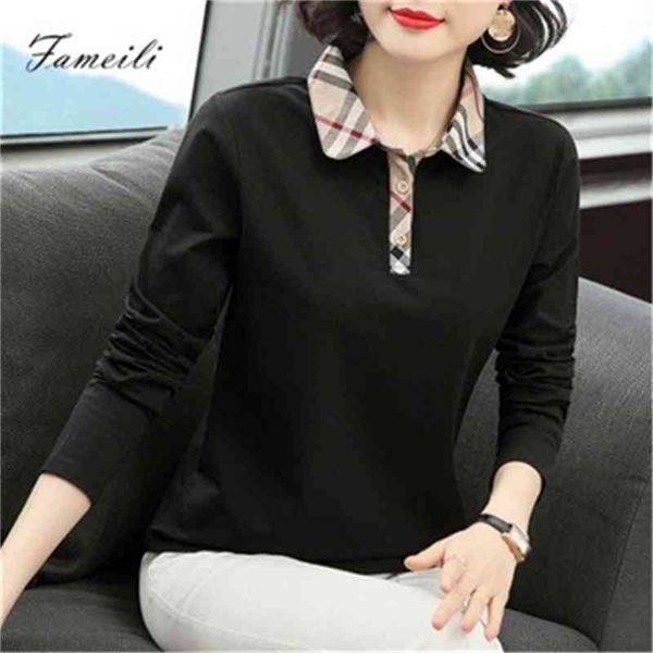 

good brand t shirt 2022 new middle-aged mother polo plaid splicing lapel short sleeve long solid col 5m9w p3j4, White