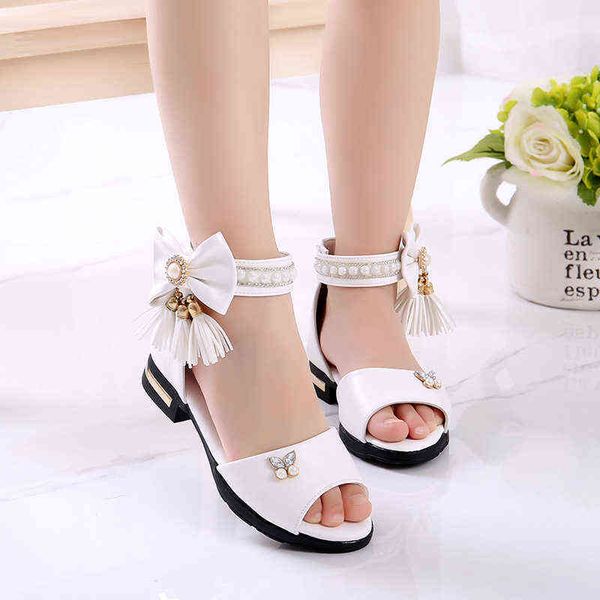 

children's shoes for girls sandals summer kids princess shoes with bow soft bottom girls casual sandals g220418, Black;red