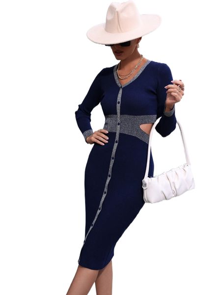 

cut out contrast panel sweater dress q77z#, White;black