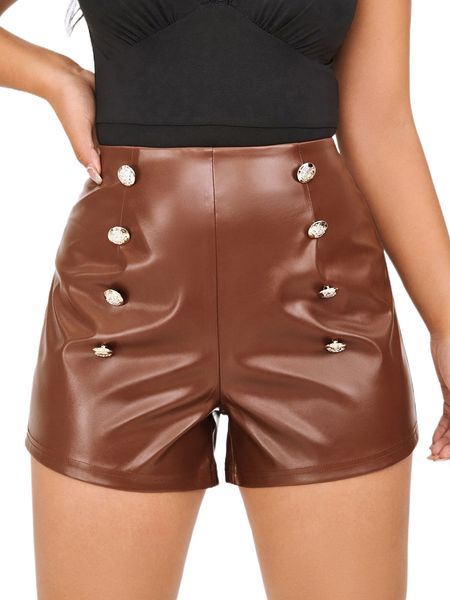 

doubled detail pu leather shorts m2ba#, White;black