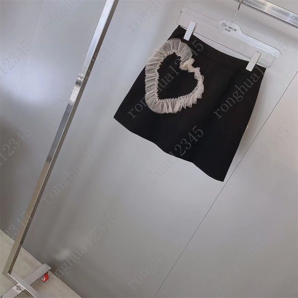 

designer women skirts 21ss autumn high waist tension rope cotton pleated net gauze love splicing lace half skirt size sml, Black