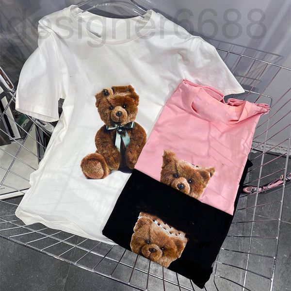 

women's t-shirt designer 22 spring and summer bear t-shirt letter printing loose casual fashion men's women's cartoon aging r, White