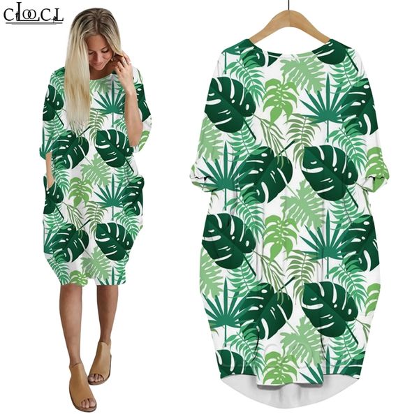 Frauen Kleid Schöne Hawaiian Pflanzen 3D Gedruckt Lose Tochter Rock Langarm Tasche Weibliche Casual Kleider Nettes Kleid W220616
