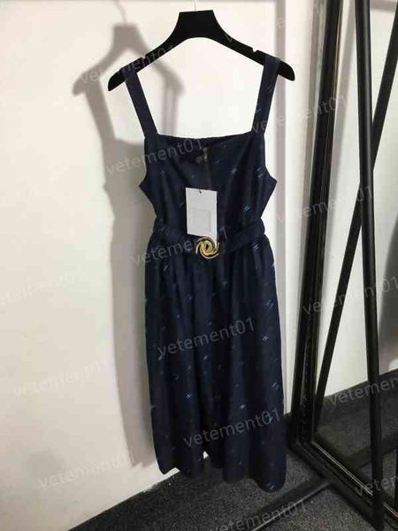 

designer womens dresses gypsophila logo print belt all-match denim slip dress luxury casual dresses for women clothing, Black;gray