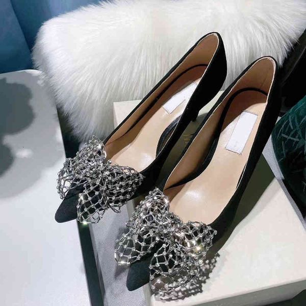 

dress shoes [high edition] butterfly mesh suede pointed shallow mouth stiletto high heels in early spring of, Black