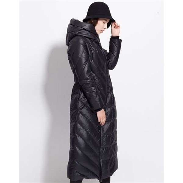 

womens winter down coat waterproof long thick large size hat black dark blue female jackets y201026