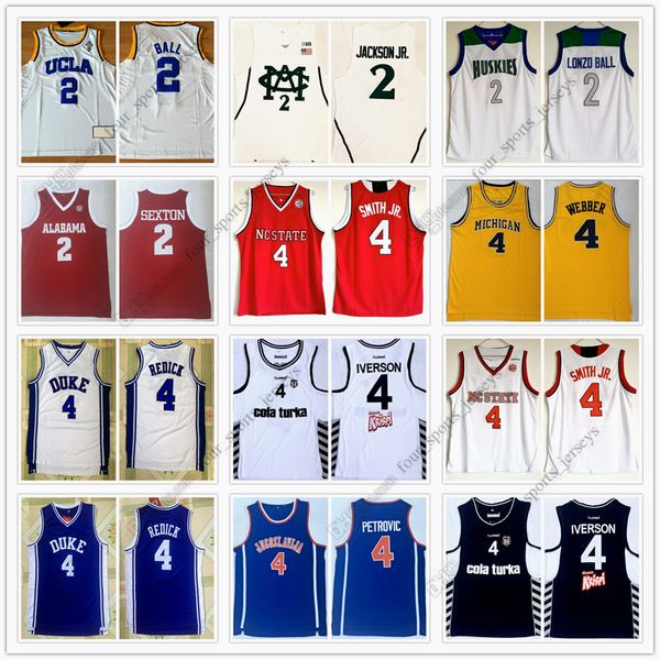 

ncaa basketball jersey 2 sexton lonzo ball 4 allen iverson chris webber drazen petrovic j.j redick jr smith larry johnson mohamed bamba jers, Black;red