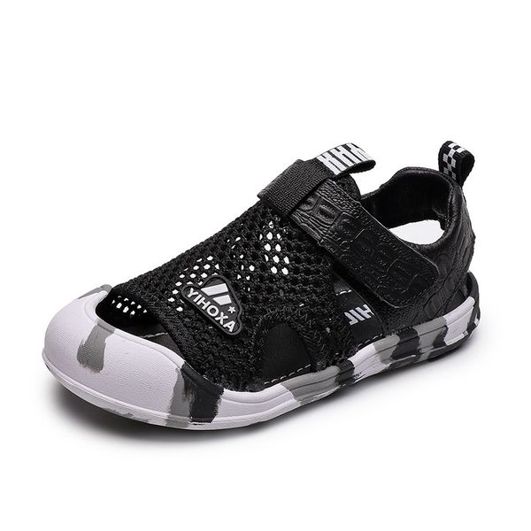 

children s shoes boy summer non slip soft bottom genuine leather sandals 220525, Black;red