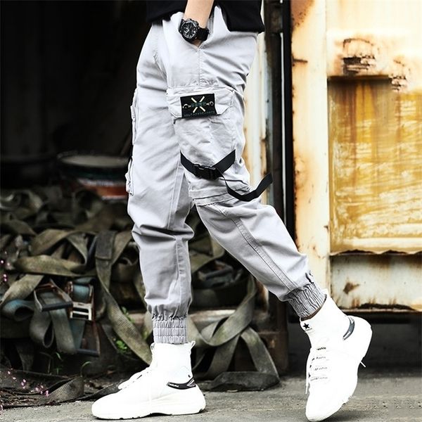 

hip hop streetwear men's splice pants fashion men casual pant trousers high street elastic waist harem pant men black joggers 201126