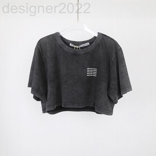 

women's t-shirt designer spring and summer aw dawang's t-shirt old washed short round neck letter sleeve women's fashion wpdl, White