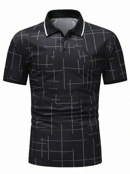 

men allover print polo shirt 3595#, White;black