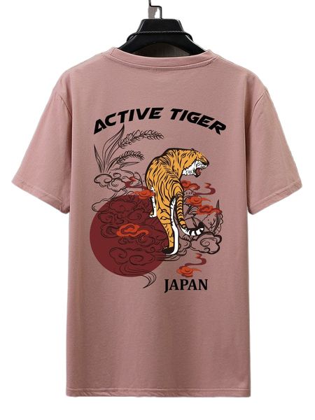 

men tiger & letter graphic tee f443#, White;black