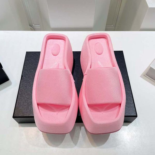 

wedge platform sandals lace net rubber sole belt women black slipper delivery shoes brand luxury slippers ladies pink with box