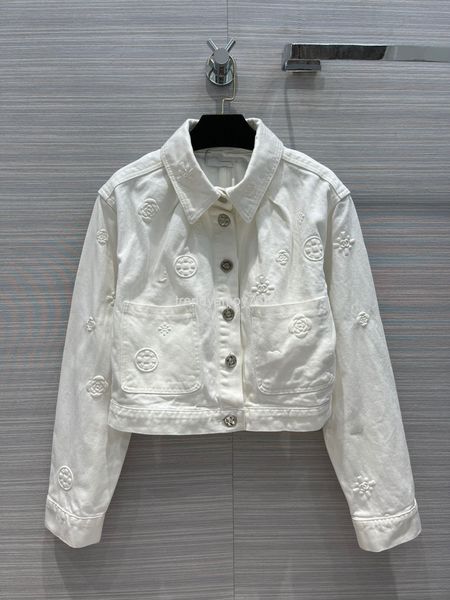 

women's jackets [high edition]xiao xiangfeng zhang junning's same white blue camellia embossed lapel denim jacket, Black;brown