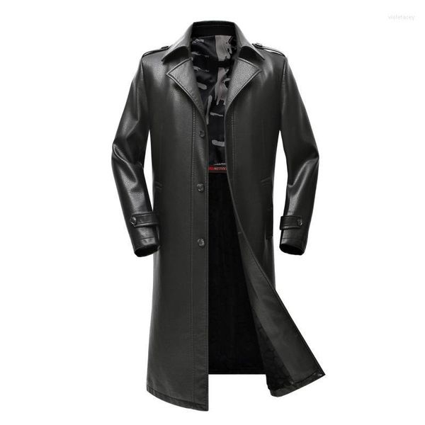 Trench da uomo 1966 Abiti autunno-inverno Taglie forti Cappotto lungo da uomo ispessito al ginocchio Cappotto in pelle marea Viol22