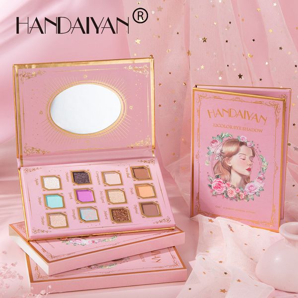 Handaiyan Novo 12 cores paleta de sombra com espelho rico colorido vívido brilhante distintas glitter fosca tons maquiagem sombra de olho com USPS