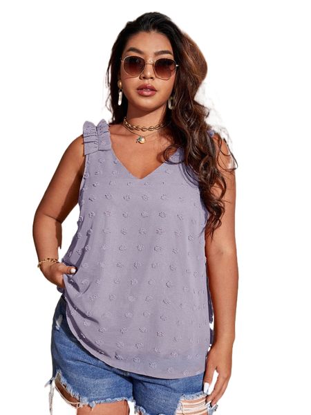 

swiss dot ruffle trim sleeveless blouse c4d6#, Black