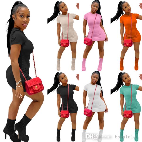 Lässige Sportkleider für Damen, Pit-Streifen-Stoff, einfarbig, kurzärmelig, gerades Schlauchkleid, Kleidung mit hoher Elastizität