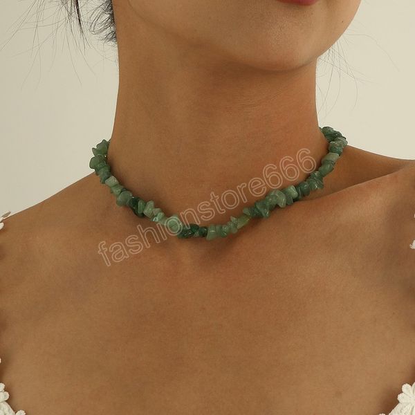 

bohemian green gravel natural irregular stone choker necklace women's fashion necklace jewelry collares para mujer colgante, Golden;silver