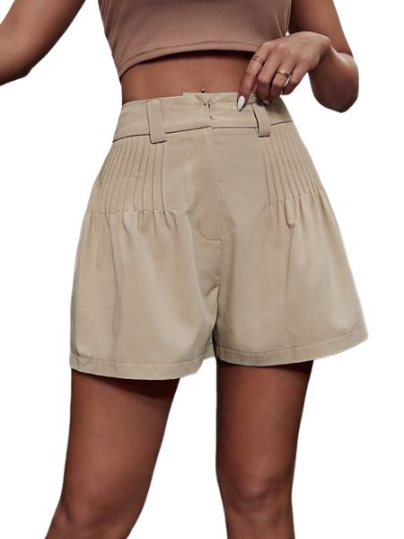 

high waist press crease detail wide leg shorts l3zg#, White;black