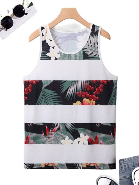 

men tropical print tank d1px#, White;black