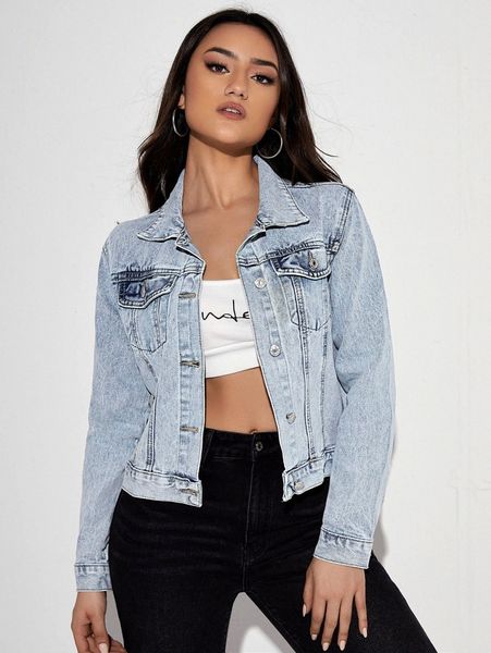 

light washed button front denim jacket h2pm#, Black;brown