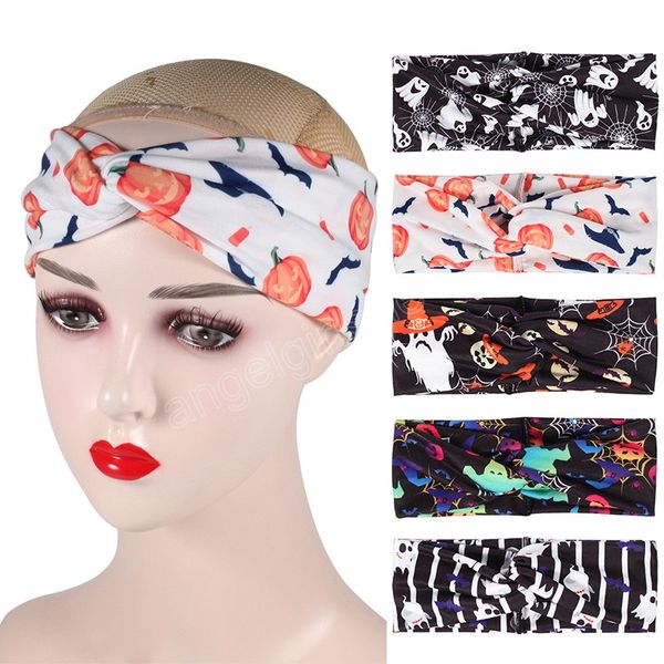 

pumpkin pattern hairbands festival elastic hair band halloween cross knot headbands fashion hair accessories vintage headwear, Slivery;white