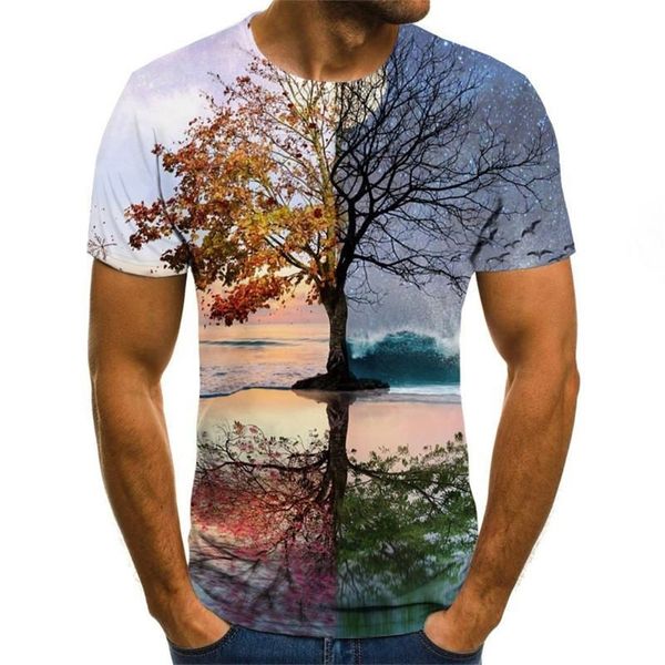 

men 3d t shirt casual short sleeve o neck fashion nature printed t shirt tees 220624, White;black