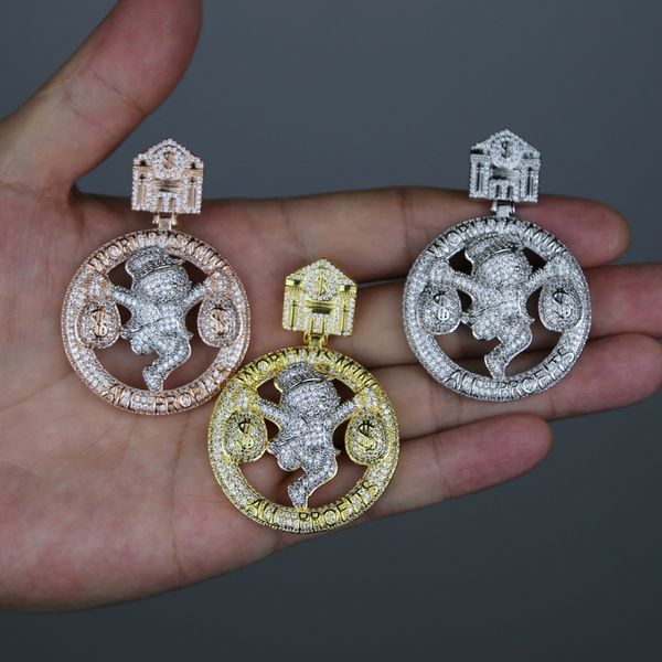 Iced out full cz pave Circus Money Bag Pendant Fit Collana a catena cubana per uomo Donna Collane Hip Hop Gioielli Drop Ship