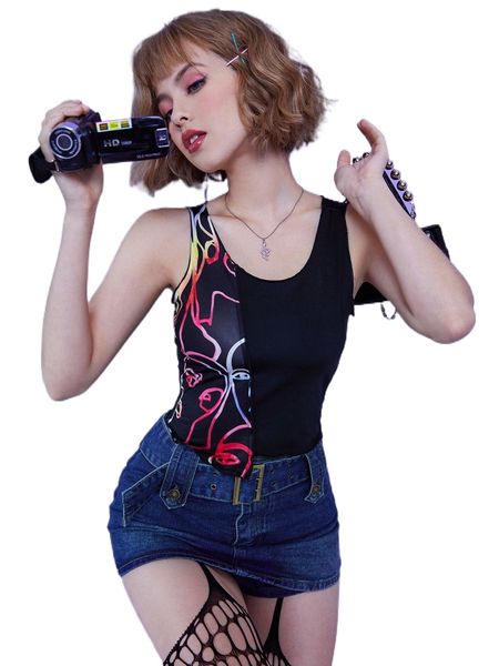 

abstract figure graphic asymmetrical hem tank q5jm#, White